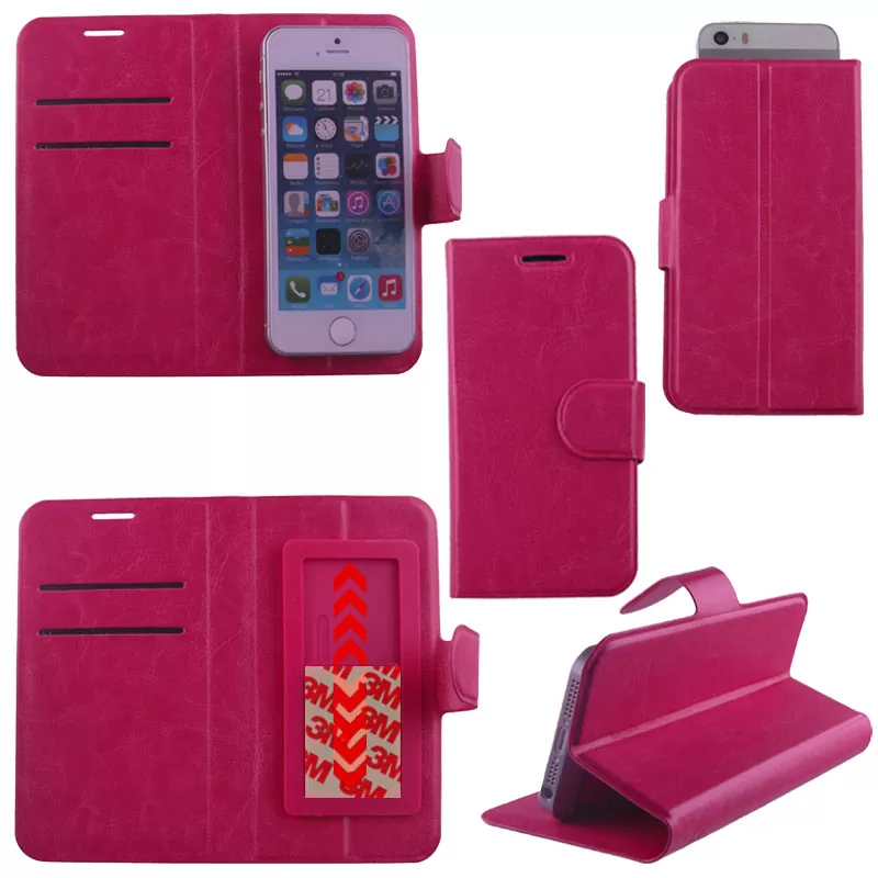 matshop.gr - VOLTE-TEL ΘΗΚΗ UNIVERSAL 4.5"-5.1" LEATHER BOOK STAND 3M SLIDE PINK