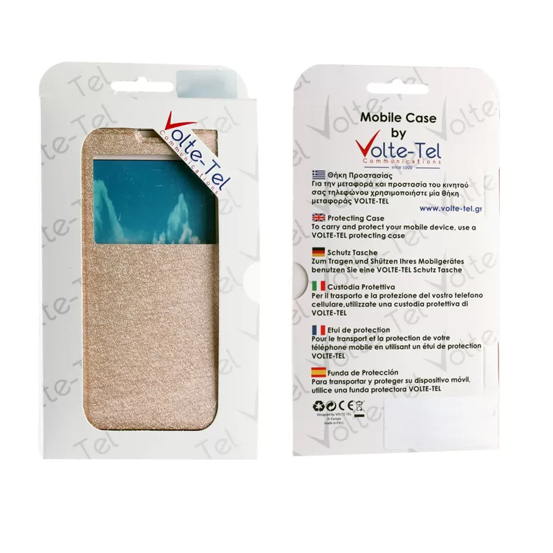 matshop.gr - VOLTE-TEL ΘΗΚΗ MICROSOFT LUMIA 650 5.0" LEATHER GOLD-TPU VIEW BOOK STAND