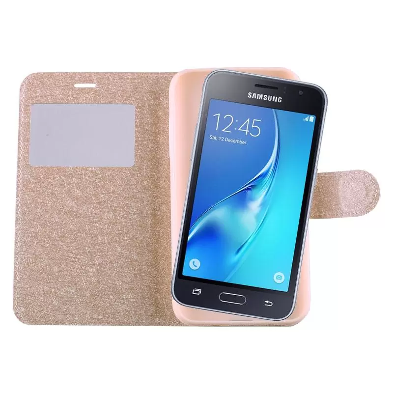 matshop.gr - VOLTE-TEL ΘΗΚΗ SAMSUNG J1 2016 J120 LEATHER GOLD-TPU VIEW BOOK STAND