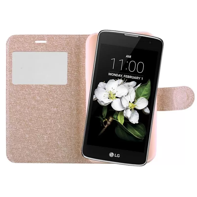 matshop.gr - VOLTE-TEL ΘΗΚΗ LG K7 X210 5.0" LEATHER GOLD-TPU VIEW BOOK STAND