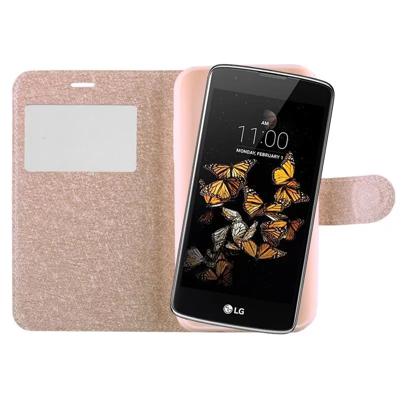 matshop.gr - VOLTE-TEL ΘΗΚΗ LG K8 K350N 5.0" LEATHER GOLD-TPU VIEW BOOK STAND