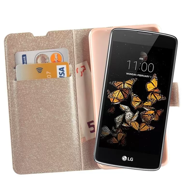 matshop.gr - VOLTE-TEL ΘΗΚΗ LG K8 K350N 5.0" LEATHER GOLD-TPU BOOK STAND