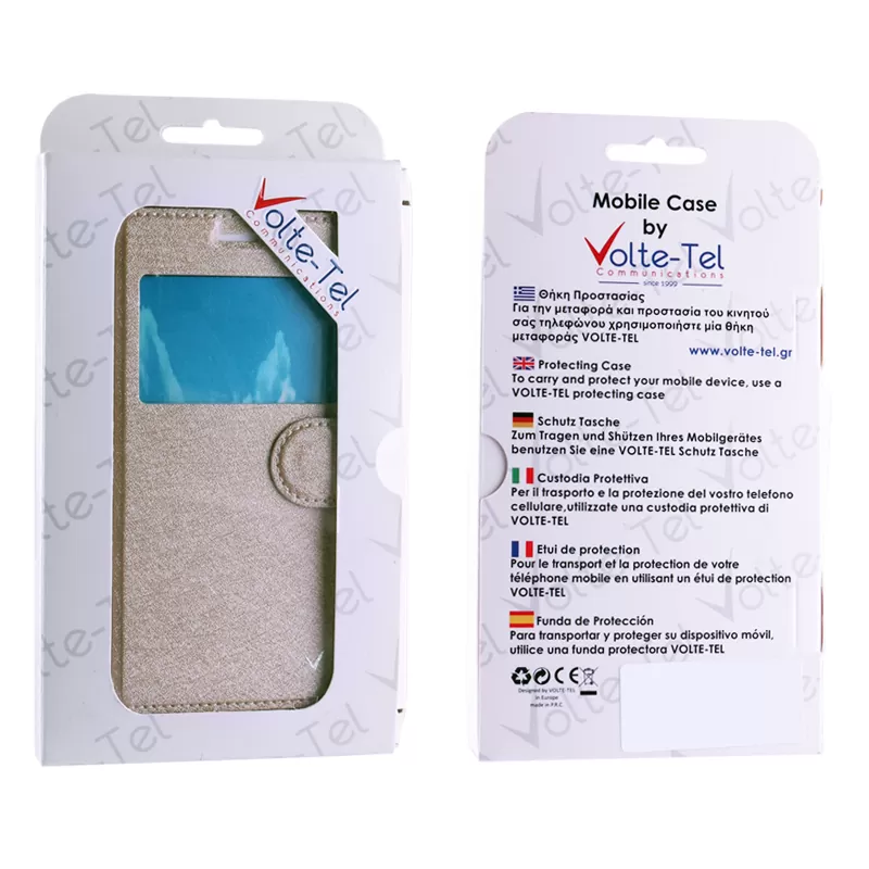 matshop.gr - VOLTE-TEL ΘΗΚΗ IPHONE SE 2022/IPHONE SE 2020/IPHONE 8/7 4.7" LEATHER GOLD-TPU VIEW BOOK STAND