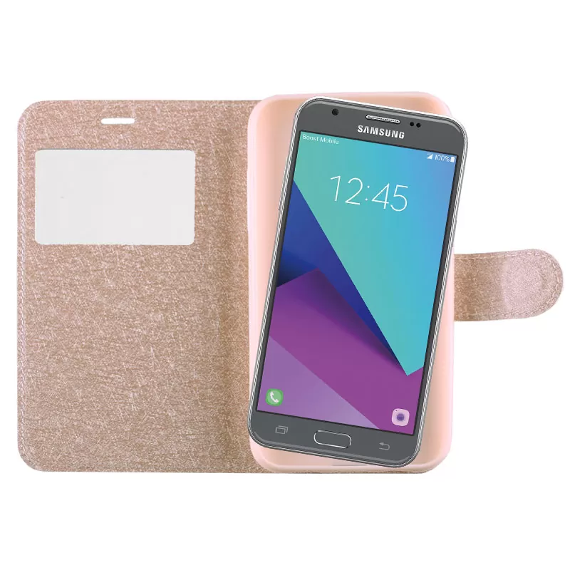 matshop.gr - VOLTE-TEL ΘΗΚΗ SAMSUNG J3 2017 J330 LEATHER GOLD-TPU VIEW BOOK STAND