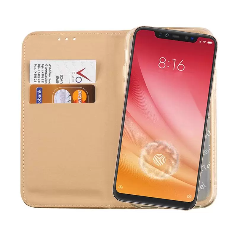 matshop.gr - VOLTE-TEL ΘΗΚΗ XIAOMI MI 8 PRO/MI 8 6.21" POCKET MAGNET BOOK STAND GOLD