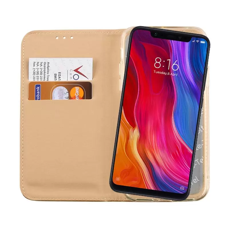 matshop.gr - VOLTE-TEL ΘΗΚΗ XIAOMI MI 8 SE 5.88" POCKET MAGNET BOOK STAND GOLD