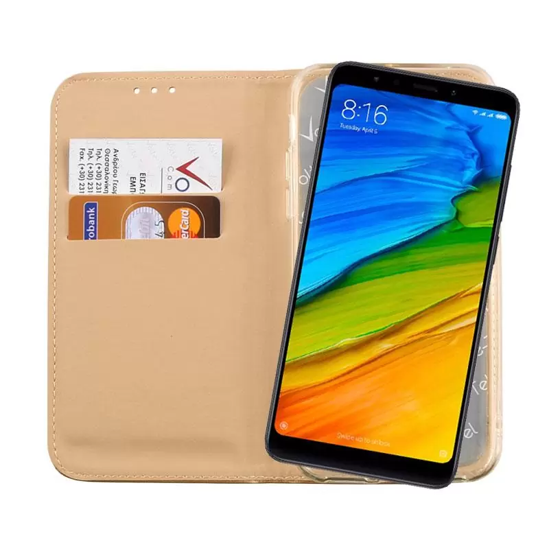 matshop.gr - VOLTE-TEL ΘΗΚΗ XIAOMI REDMI NOTE 5 AI DUAL CAMERA 5.99" POCKET MAGNET BOOK STAND GOLD