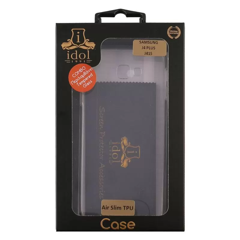 matshop.gr - IDOL 1991 COMBO SAMSUNG J4 PLUS J415 6.0" TEMPERED 0.30mm  + ΘΗΚΗ  AIR SLIM WHITE
