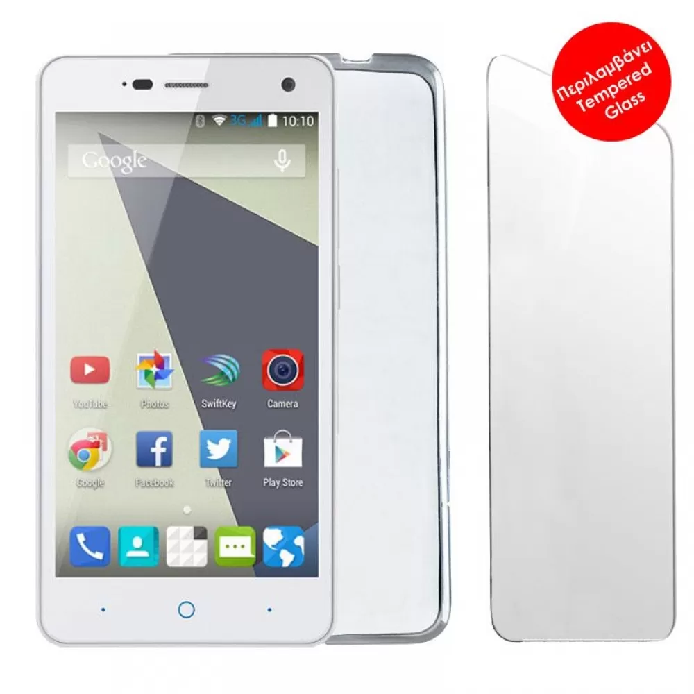 matshop.gr - VOLTE-TEL COMBO ZTE BLADE L3 5.0" TEMPERED 0.30 + ΘΗΚΗ SLIMCOLOR WHITE