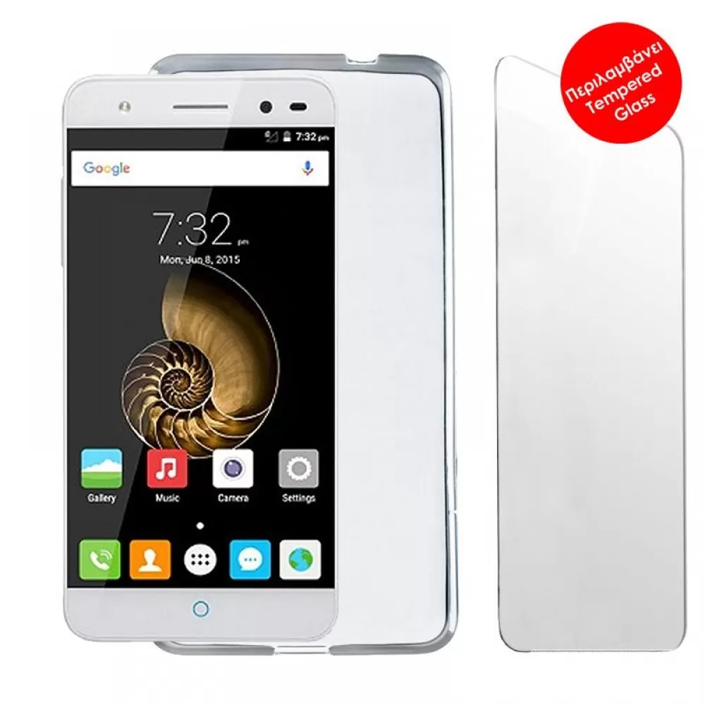 matshop.gr - VOLTE-TEL COMBO ZTE BLADE V7 LITE 5.0" TEMPERED 0.30 + ΘΗΚΗ SLIMCOLOR WHITE