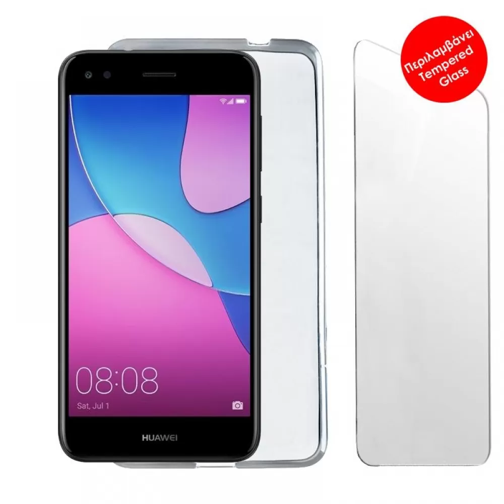 matshop.gr - VOLTE-TEL COMBO HUAWEI P9 LITE MINI/Y6 PRO 2017 5.0" TEMPERED 0.30 + ΘΗΚΗ SLIMCOLOR WHITE