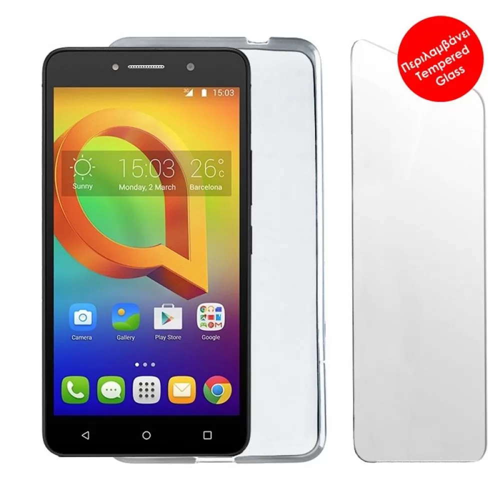matshop.gr - VOLTE-TEL COMBO ALCATEL A2 XL 6.0" TEMPERED 0.30 + ΘΗΚΗ SLIMCOLOR AIR WHITE