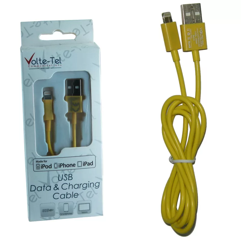 matshop.gr - VOLTE-TEL LIGHTNING USB 2.1A ΦΟΡΤΙΣΗΣ-DATA 1m YELLOW VCD01 iOS11
