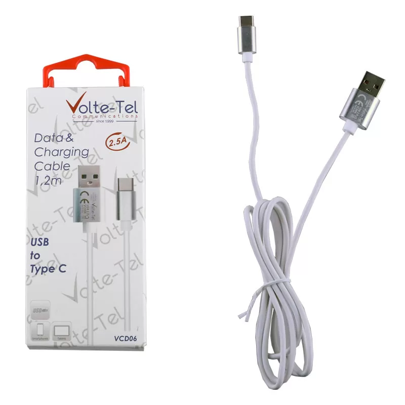 matshop.gr - VOLTE-TEL TYPE C->USB 2.0 ALUMINIUM 2.5A ΦΟΡΤΙΣΗΣ-DATA 1.2m VCD06 WHITE