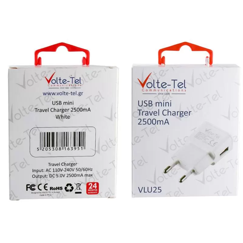 matshop.gr - VOLTE-TEL USB TRAVEL CHARGER mini VLU25 2500mA WHITE