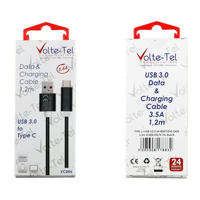 matshop.gr - VOLTE-TEL TYPE C->USB 3.0 ALUMINIUM 3.5A ΦΟΡΤΙΣΗΣ-DATA 1.2m VCD06 BLACK