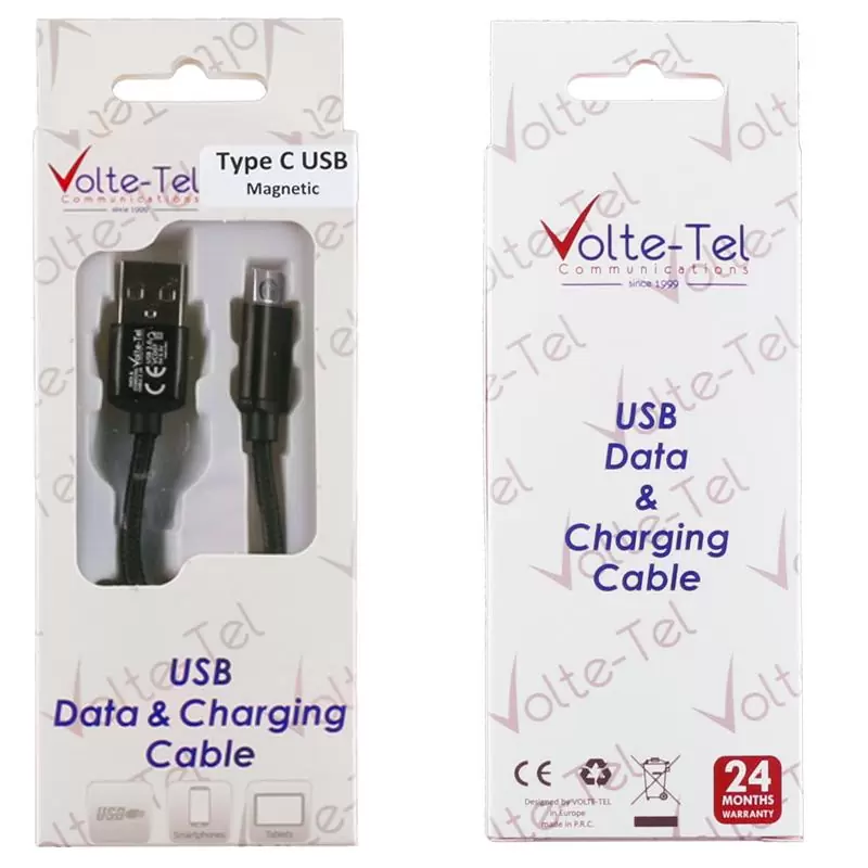 matshop.gr - VOLTE-TEL TYPE C USB ΦΟΡΤΙΣΗΣ-DATA MAGNETIC BRAIDED VCD07 2.1A 1m BLACK