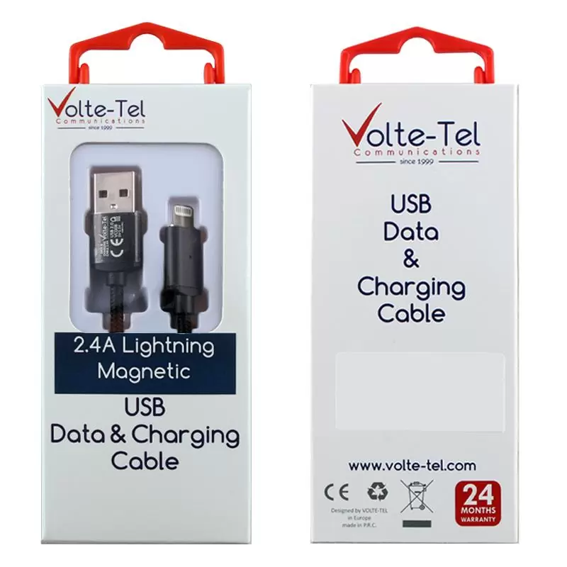 matshop.gr - VOLTE-TEL LIGHTNING USB ΦΟΡΤΙΣΗΣ-DATA MAGNETIC BRAIDED VCD08 2.4A 1m BLACK