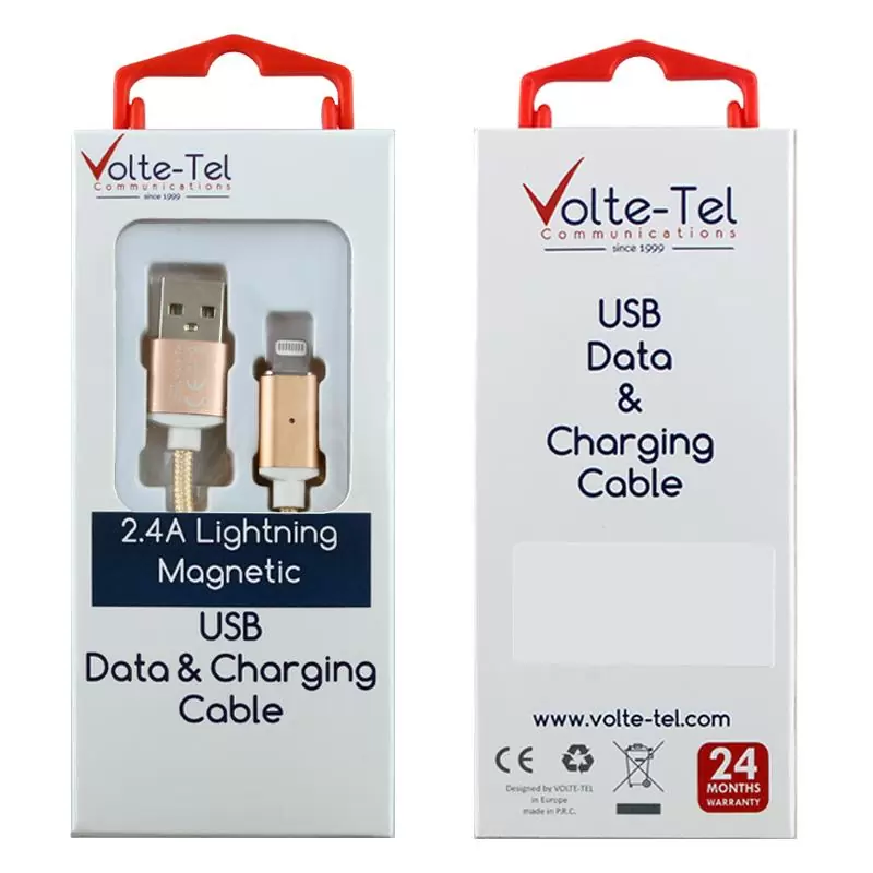 matshop.gr - VOLTE-TEL LIGHTNING USB ΦΟΡΤΙΣΗΣ-DATA MAGNETIC BRAIDED VCD08 2.4A 1m GOLD