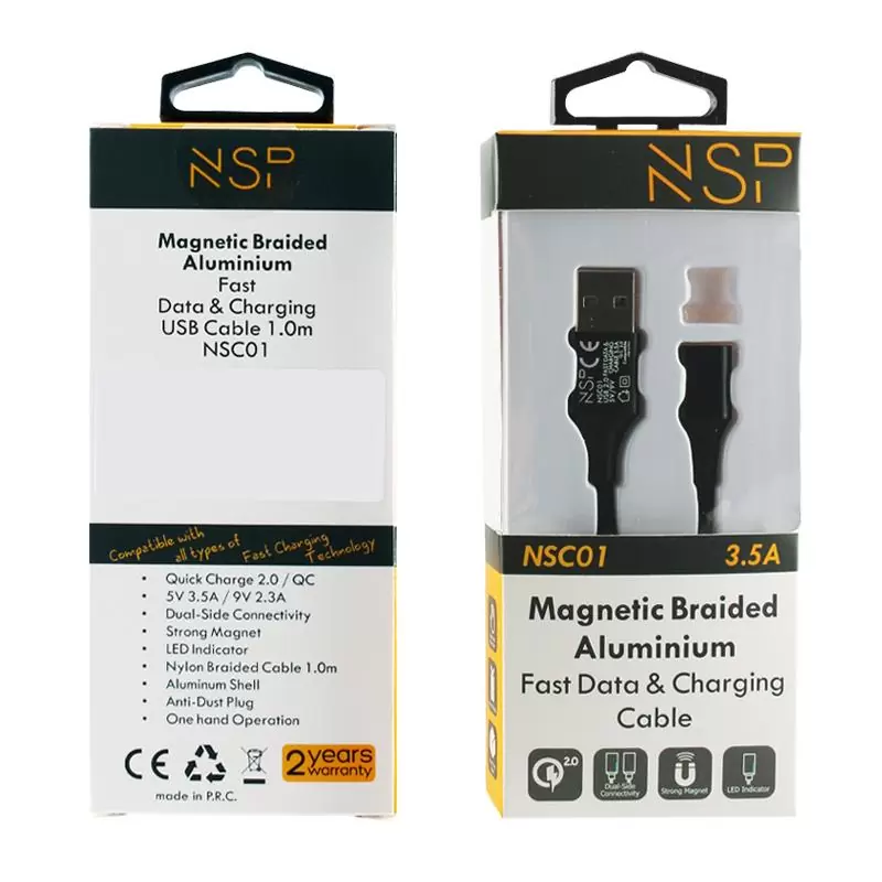 matshop.gr - NSP USB ΦΟΡΤΙΣΗΣ-DATA MAGNETIC BRAIDED NSC01 3.5A QC 2.0 1m BLACK