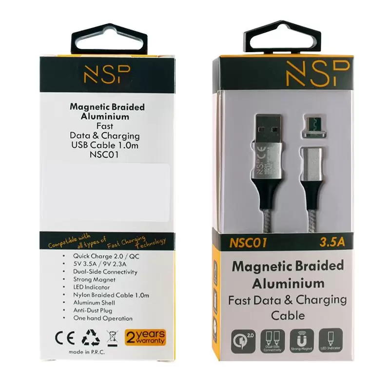 matshop.gr - NSP MICRO USB ΦΟΡΤΙΣΗΣ-DATA MAGNETIC BRAIDED NSC01 3.5A QC 2.0 1m SILVER
