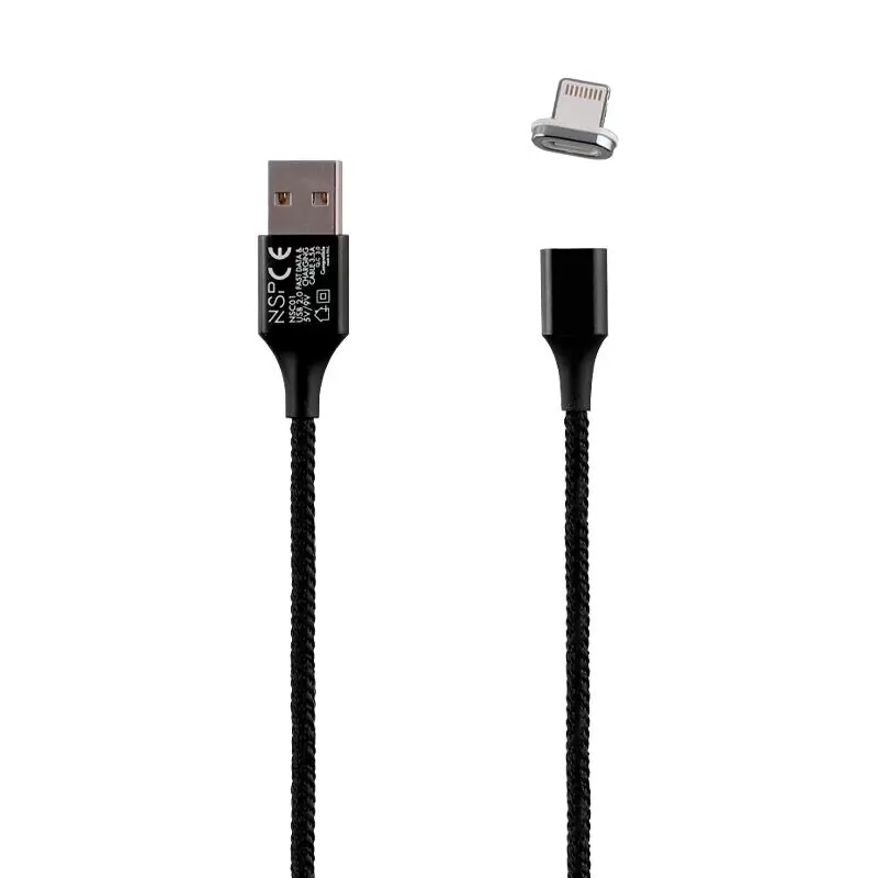 matshop.gr - NSP LIGHTNING USB ΦΟΡΤΙΣΗΣ-DATA MAGNETIC BRAIDED NSC01 3.5A QC 2.0 1m BLACK
