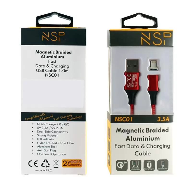 matshop.gr - NSP LIGHTNING USB ΦΟΡΤΙΣΗΣ-DATA MAGNETIC BRAIDED NSC01 3.5A QC 2.0 1m RED
