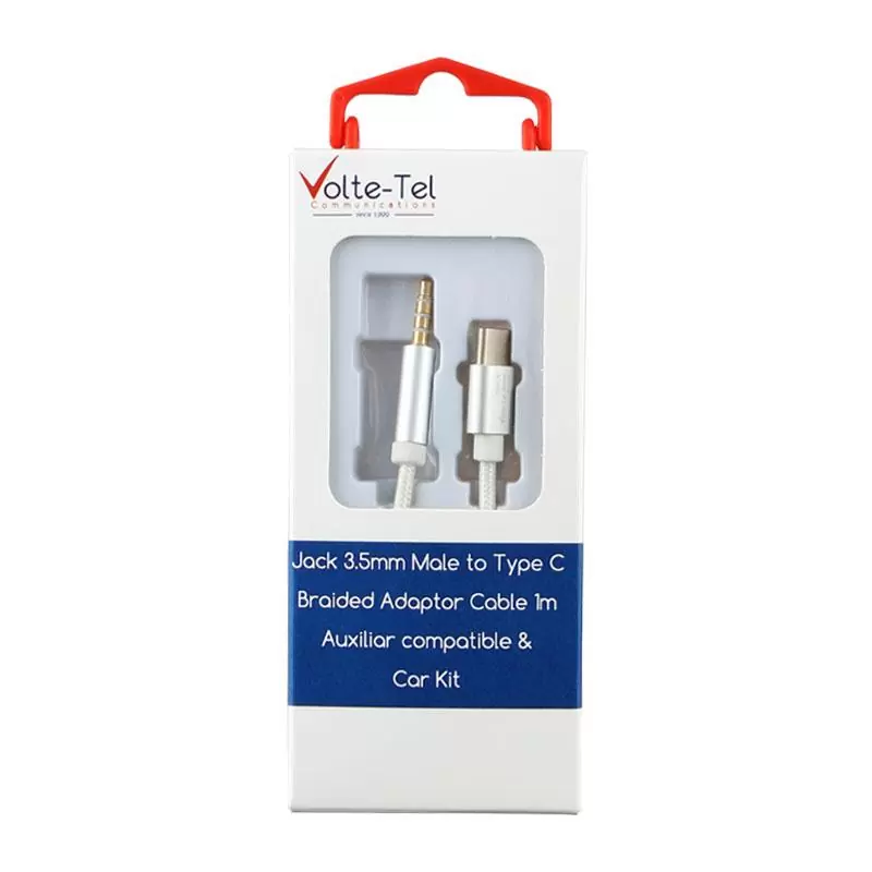 matshop.gr - VOLTE-TEL ΚΑΛΩΔΙΟ BRAIDED ΜΕΤΑΤΡΟΠΕΑΣ JACK 3.5mm MALE TO TYPE C (AUX) 1m WHITE