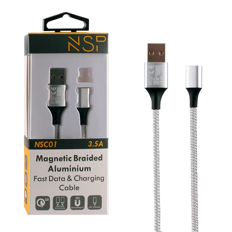 matshop.gr - NSP USB ΦΟΡΤΙΣΗΣ-DATA MAGNETIC BRAIDED NSC01 3.5A QC 2.0 1m SILVER