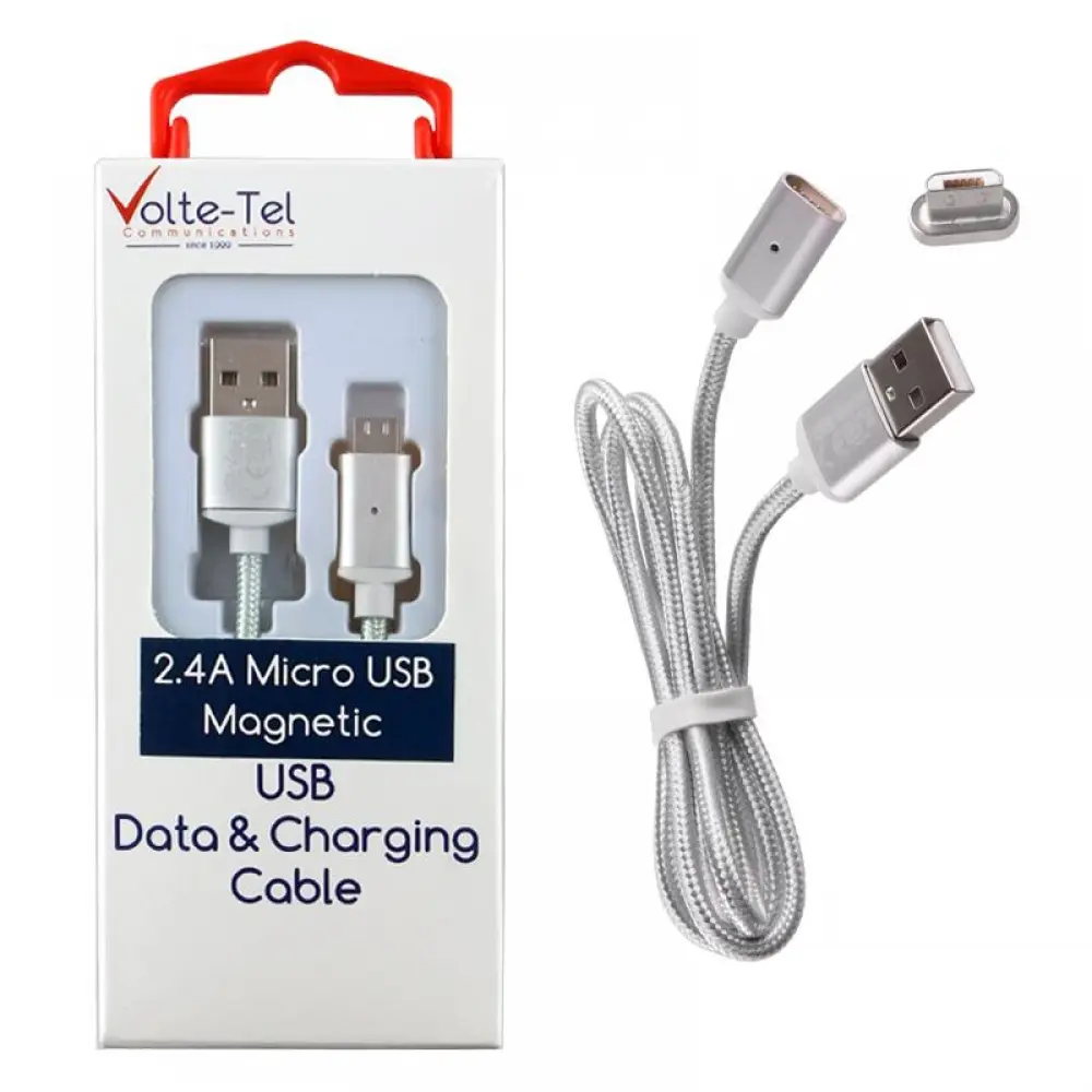 matshop.gr - VOLTE-TEL MICRO USB ΦΟΡΤΙΣΗΣ-DATA MAGNETIC BRAIDED VCD08 2.4A 1m SILVER