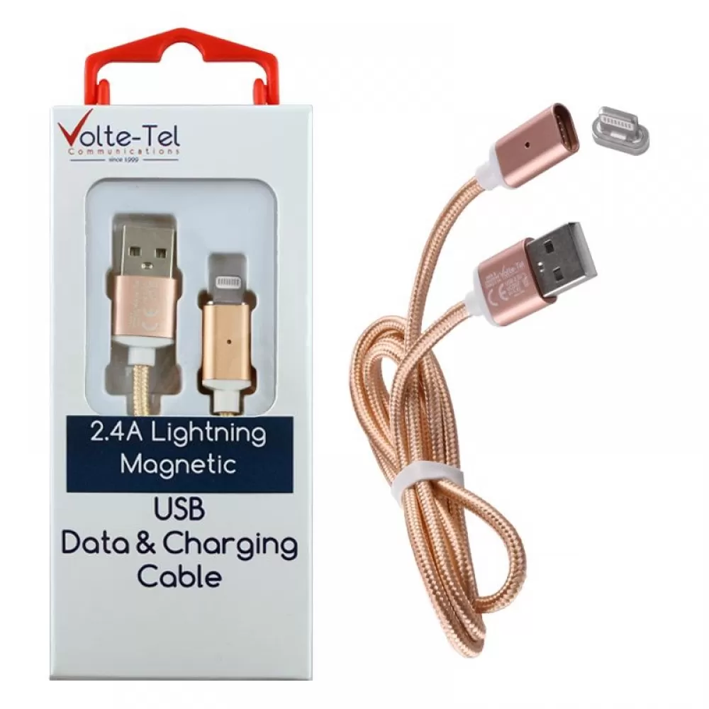 matshop.gr - VOLTE-TEL LIGHTNING USB ΦΟΡΤΙΣΗΣ-DATA MAGNETIC BRAIDED VCD08 2.4A 1m GOLD