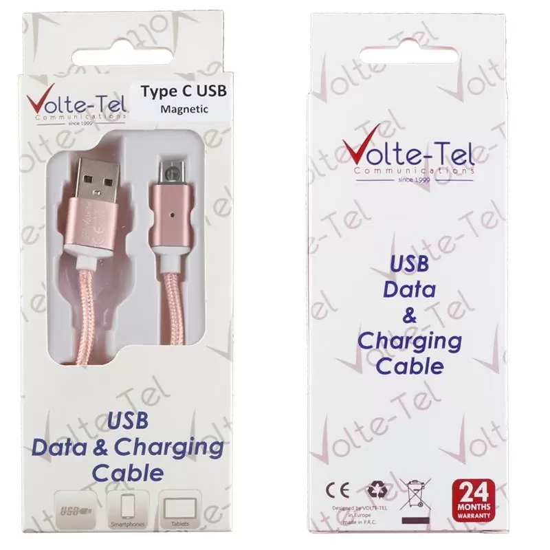 matshop.gr - VOLTE-TEL TYPE C USB ΦΟΡΤΙΣΗΣ-DATA MAGNETIC BRAIDED VCD07 2.1A 1m ROSE-GOLD