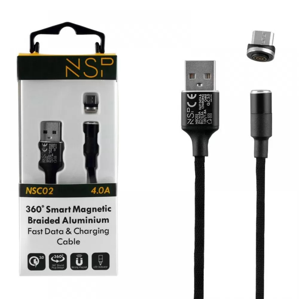 matshop.gr - NSP MICRO USB ΦΟΡΤΙΣΗΣ-DATA MAGNETIC BRAIDED NSC02 4.0A QC 3.0 1.2m BLACK