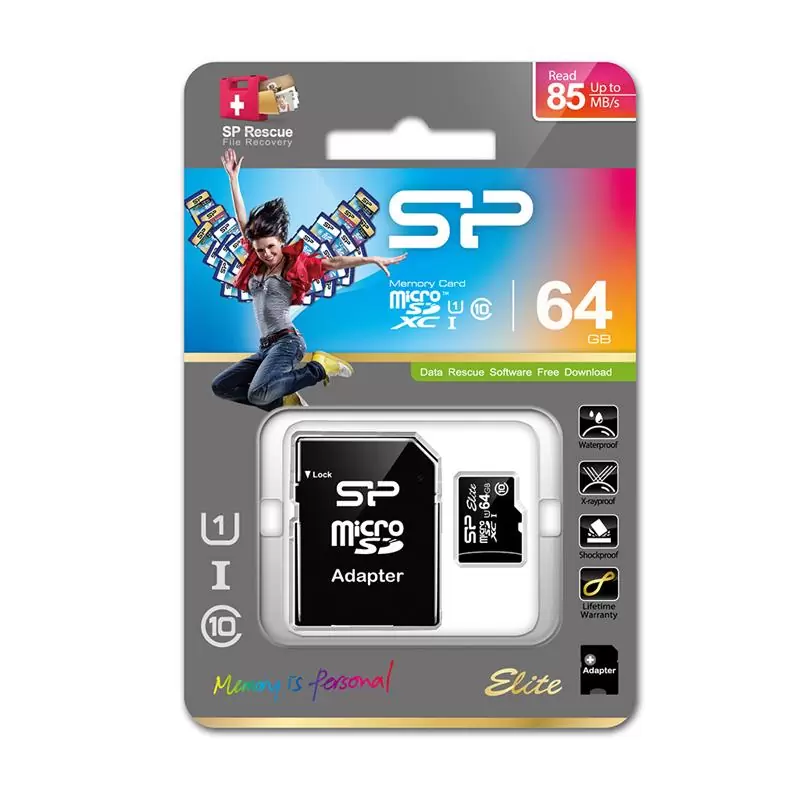 matshop.gr - SILICON POWER micro SDHC 64GB CLASS 10 UHS-1 ELITE 4K FULL HD R100/W10 MB/S + SD ADAPTOR SP064GBSTXBU1V10SP