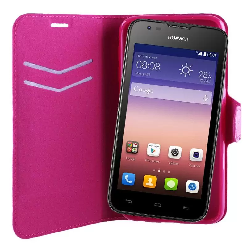 matshop.gr - VOLTE-TEL ΘΗΚΗ HUAWEI ASCEND Y550 LINE LEATHER-TPU BOOK STAND PINK