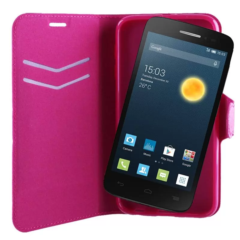 matshop.gr - VOLTE-TEL ΘΗΚΗ ALCATEL ONE TOUCH POP 2 5042 LINE LEATHER-TPU BOOK STAND PINK