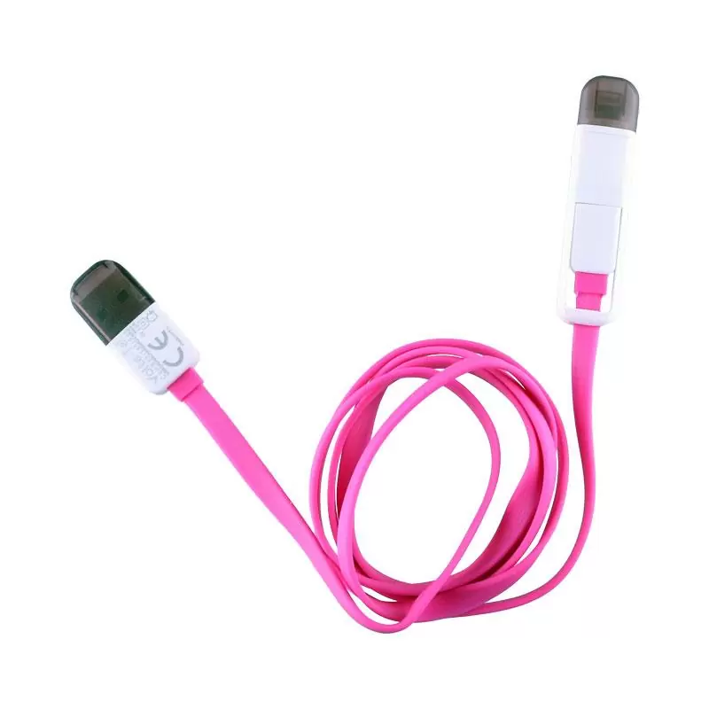 matshop.gr - VOLTE-TEL USB 2in1 FLAT 2.1A ΦΟΡΤ-DATA 1m MICRO USB+LIGHTNING PINK