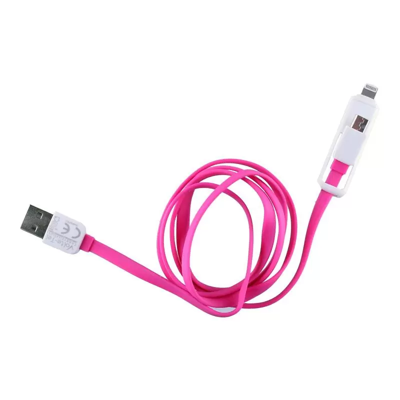 matshop.gr - VOLTE-TEL USB 2in1 FLAT 2.1A ΦΟΡΤ-DATA 1m MICRO USB+LIGHTNING PINK