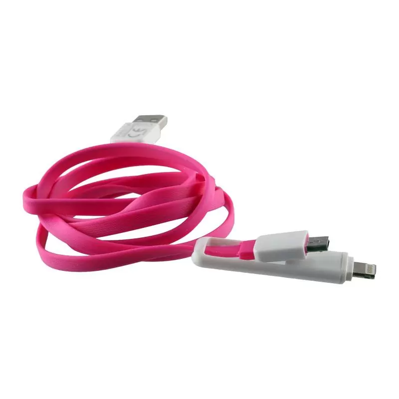 matshop.gr - VOLTE-TEL USB 2in1 FLAT 2.1A ΦΟΡΤ-DATA 1m MICRO USB+LIGHTNING PINK