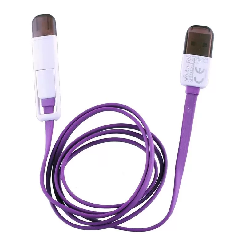 matshop.gr - VOLTE-TEL USB 2in1 FLAT 2.1A ΦΟΡΤ-DATA 1m MICRO USB+LIGHTNING PURPLE