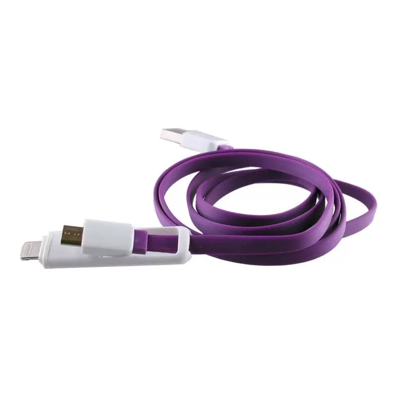 matshop.gr - VOLTE-TEL USB 2in1 FLAT 2.1A ΦΟΡΤ-DATA 1m MICRO USB+LIGHTNING PURPLE