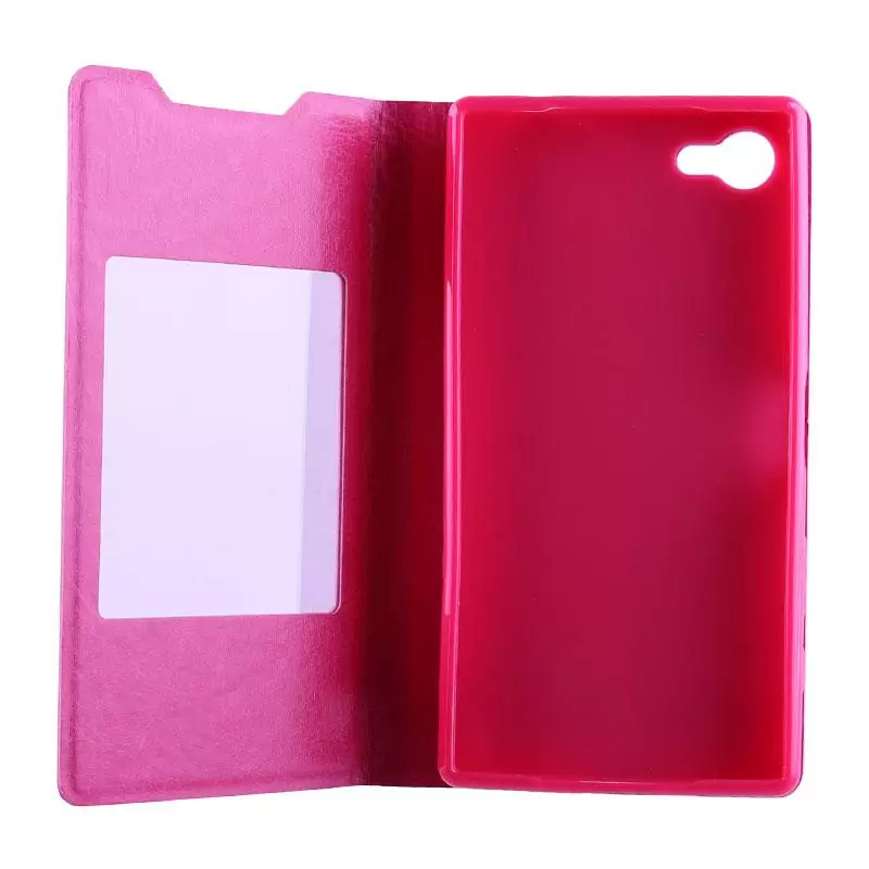 matshop.gr - VOLTE-TEL ΘΗΚΗ SONY XPERIA Z5 COMPACT E5803 LEATHER-TPU VIEW BOOK STAND PINK