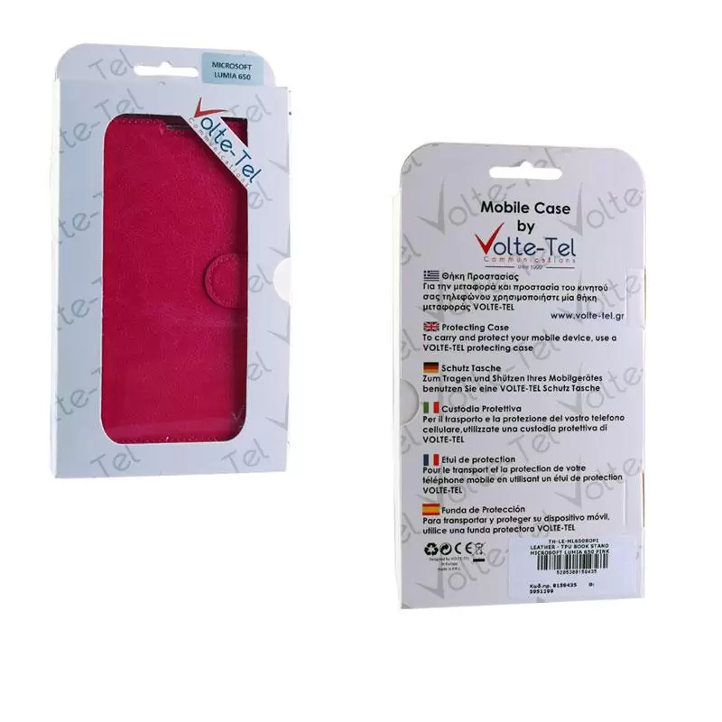 matshop.gr - VOLTE-TEL ΘΗΚΗ MICROSOFT LUMIA 650 5.0" LEATHER-TPU BOOK STAND PINK