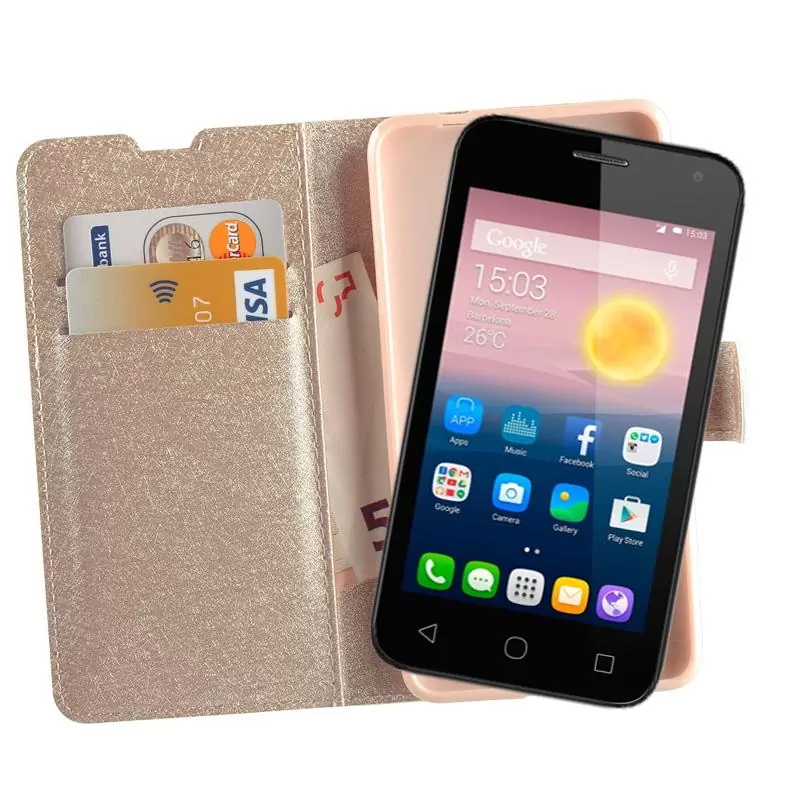 matshop.gr - VOLTE-TEL ΘΗΚΗ ALCATEL PIXI FIRST 4024D LEATHER GOLD-TPU BOOK STAND