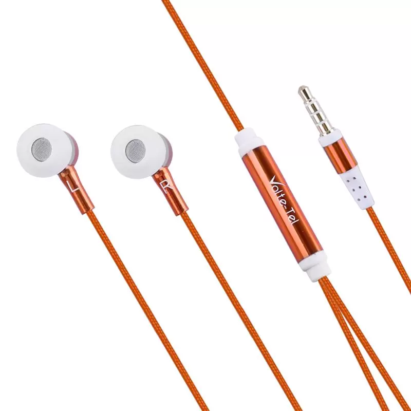matshop.gr - HANDS FREE UNIVERSAL 3.5mm 1.2m BRAIDED VT780 STEREO ON/OFF ORANGE VOLTE-TEL