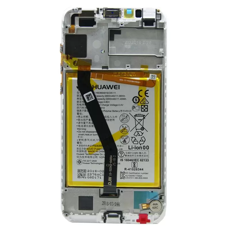 matshop.gr - HUAWEI Y6 2018/Y6 PRIME 2018/HONOR 7A ΟΘΟΝΗ + TOUCH SCREEN + LENS + FRAME + BATTERY 02351WLK WHITE ORIGINAL SERVICE PACK
