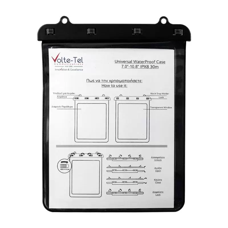 matshop.gr - VOLTE-TEL ΘΗΚΗ ΑΔΙΑΒΡΟΧΗ IPX8 30m ΕΩΣ 25,5cm x 21cm (11.0") ΜΕ ΚΟΡΔΟΝΙ BLACK