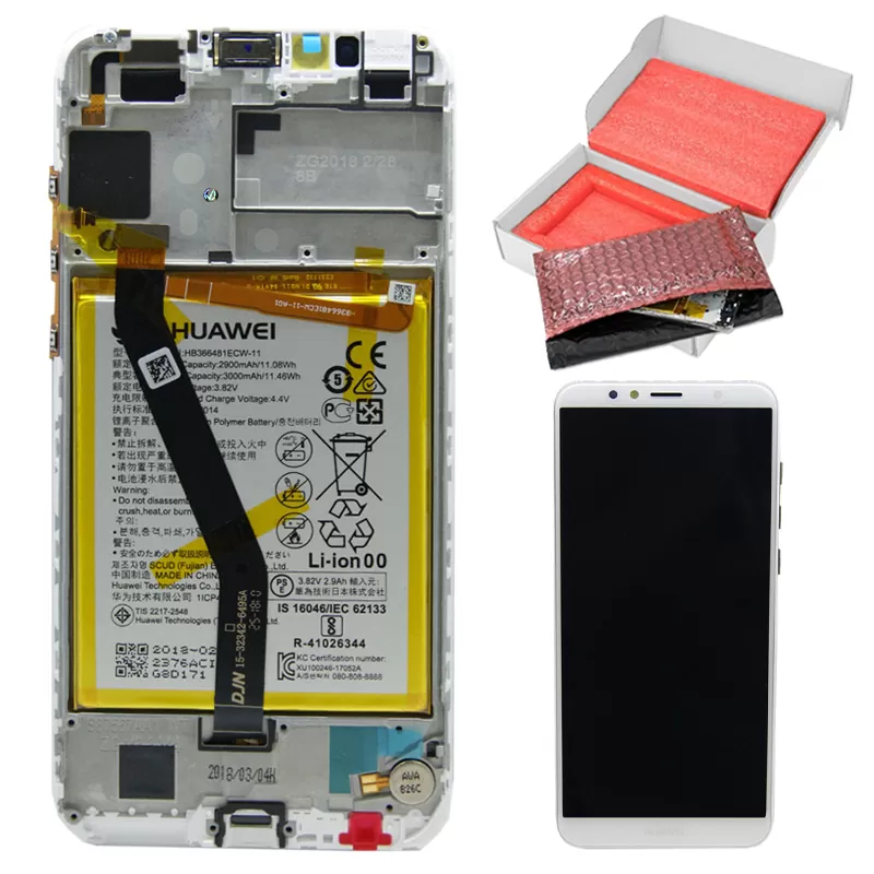 matshop.gr - HUAWEI Y6 2018/Y6 PRIME 2018/HONOR 7A ΟΘΟΝΗ + TOUCH SCREEN + LENS + FRAME + BATTERY 02351WLK WHITE ORIGINAL SERVICE PACK