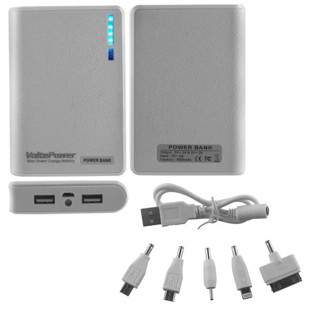 matshop.gr - EXTERNAL POWER BANK 9000mAh 2A+1A +TORCH + 5 CONNECTORS WHITE
