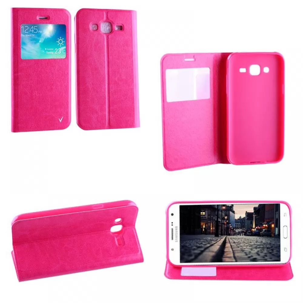 matshop.gr - VOLTE-TEL ΘΗΚΗ SAMSUNG J5 J500 LEATHER-TPU VIEW BOOK STAND PINK